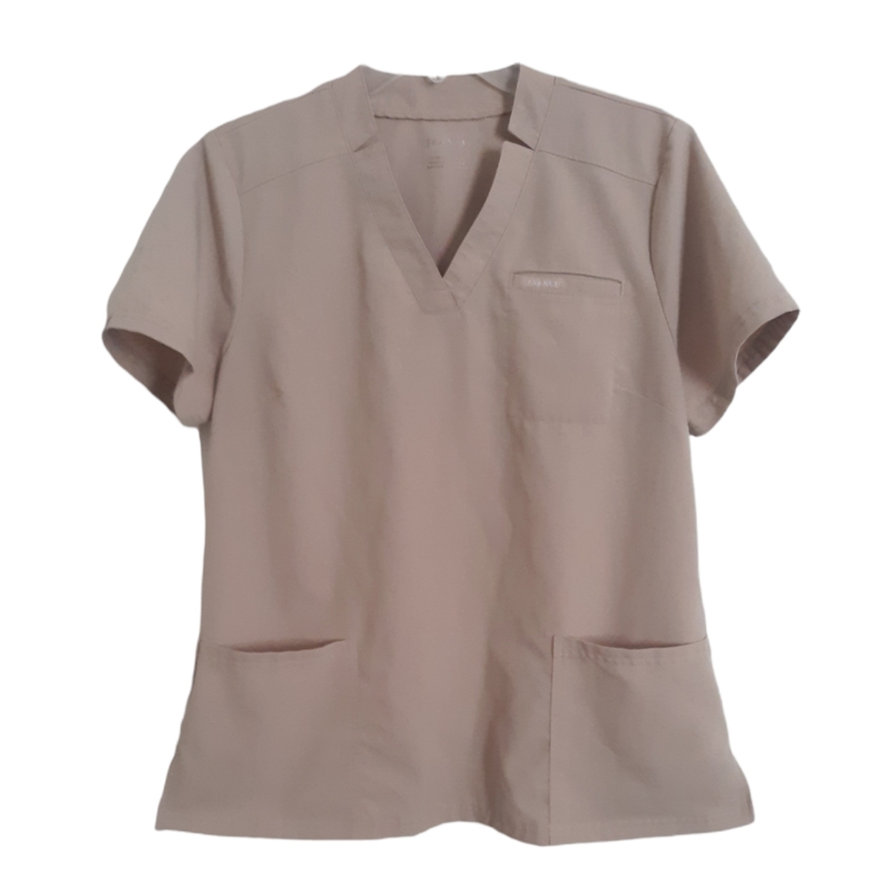 Jaanuu Size Large Tan Relaxed 3 Pocket Scrub Top